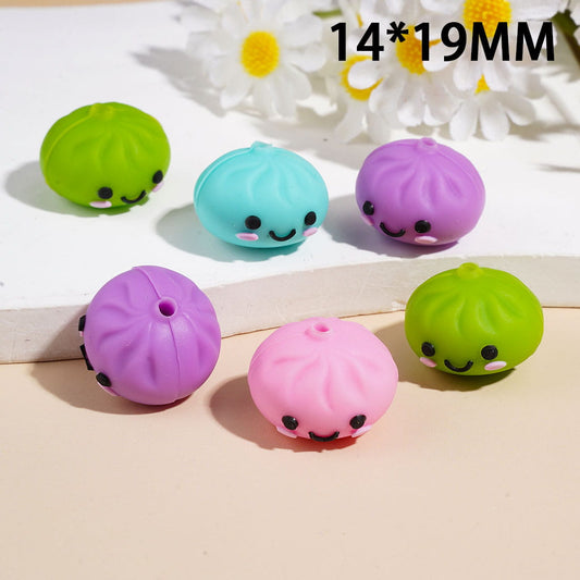 3D Dumpling with Smiling Face Silicone Focal Beads, 14*19MM Multi-Color