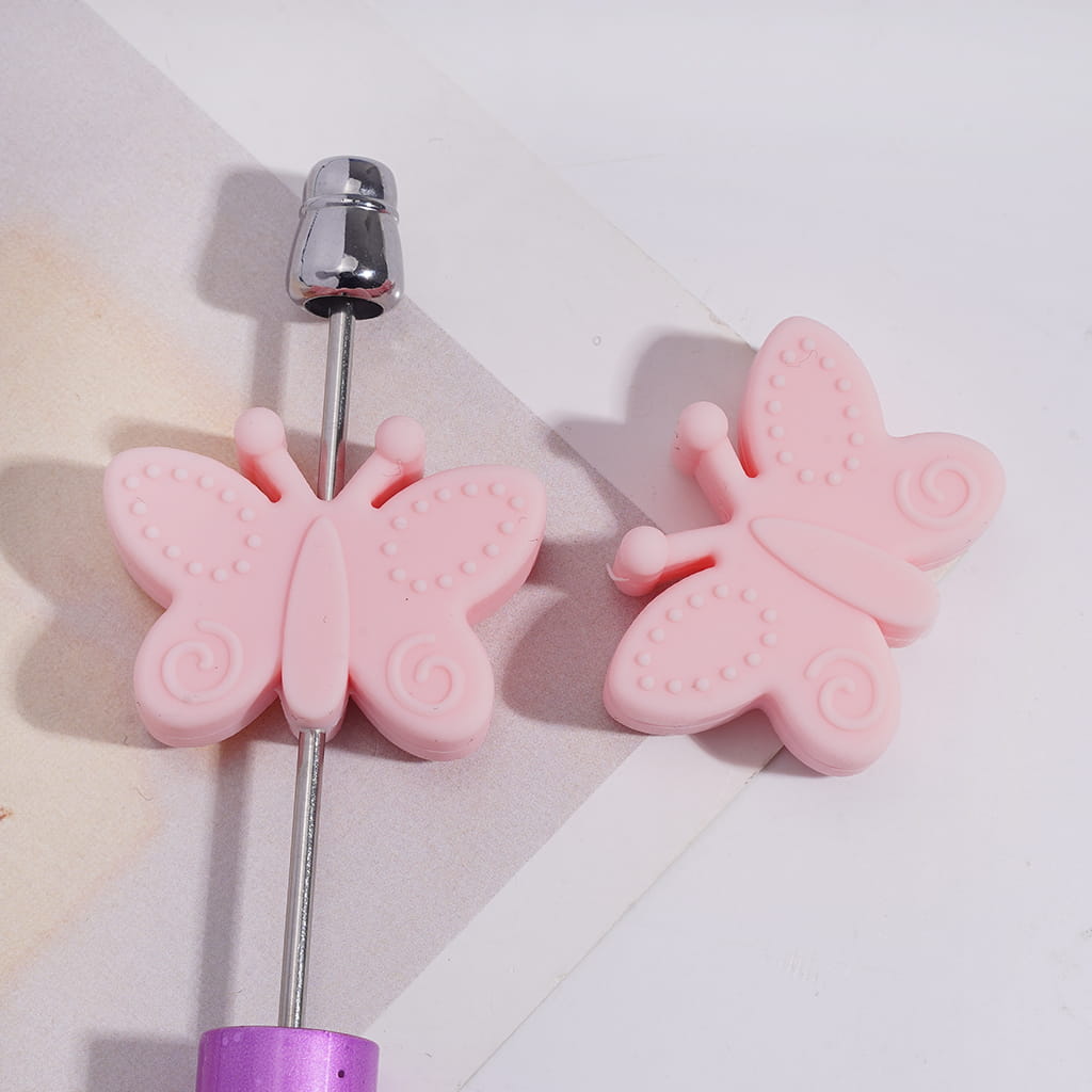 Silicone Beads Butterfly with Opening Wings, Solid Pastel Color