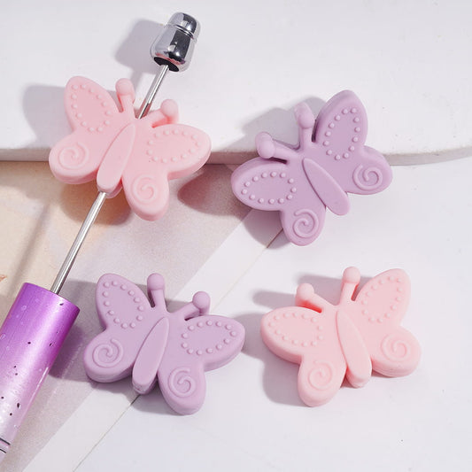 Silicone Beads Butterfly with Opening Wings, Solid Pastel Color