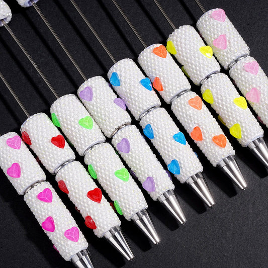 Beadable Clay Pens with Sparkling Clear & Heart Rhinestones, Multi-Color Random Mix