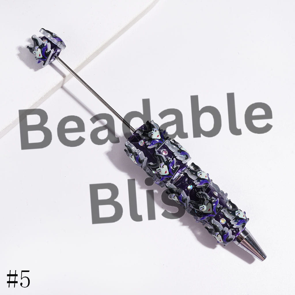 Classic Animation Villain Character and AB Rhinestones Beadable Clay Pens, Various Colors Background