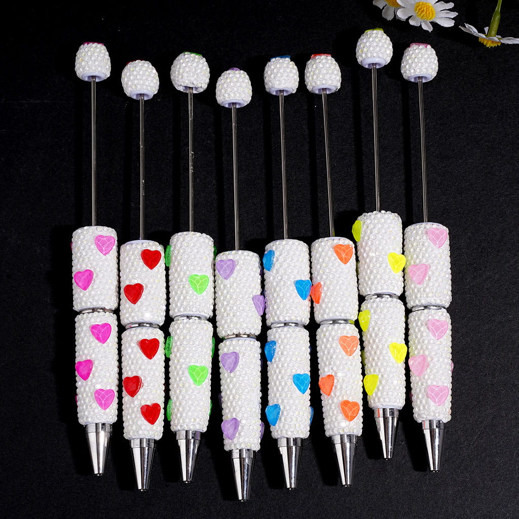 Beadable Clay Pens with Sparkling Clear & Heart Rhinestones, Multi-Color Random Mix
