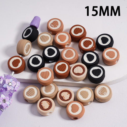 Acrylic Beads Mini Round Shape with Cute Heart Prints Multi-Color 15MM, Random Mix
