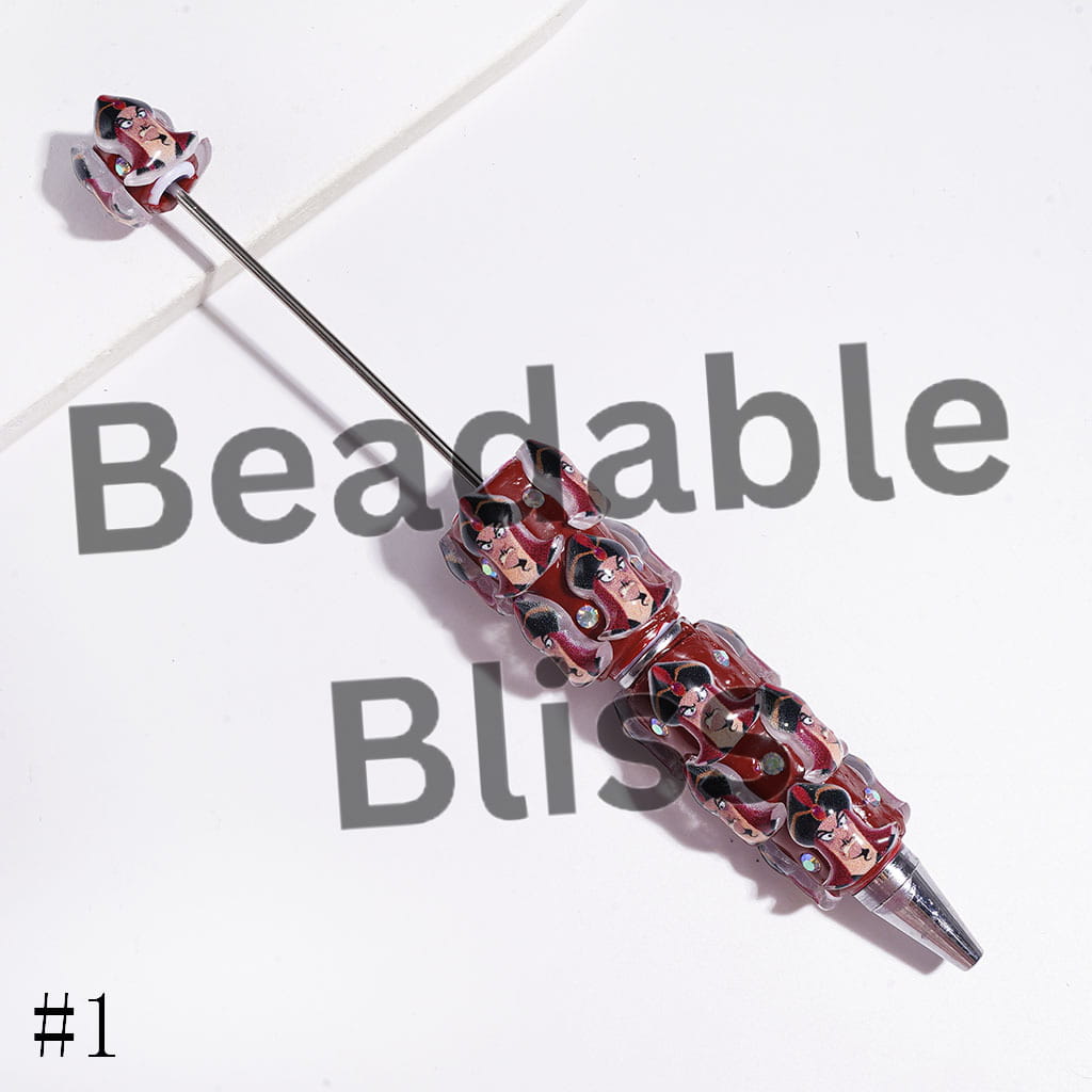 Classic Animation Villain Character and AB Rhinestones Beadable Clay Pens, Various Colors Background