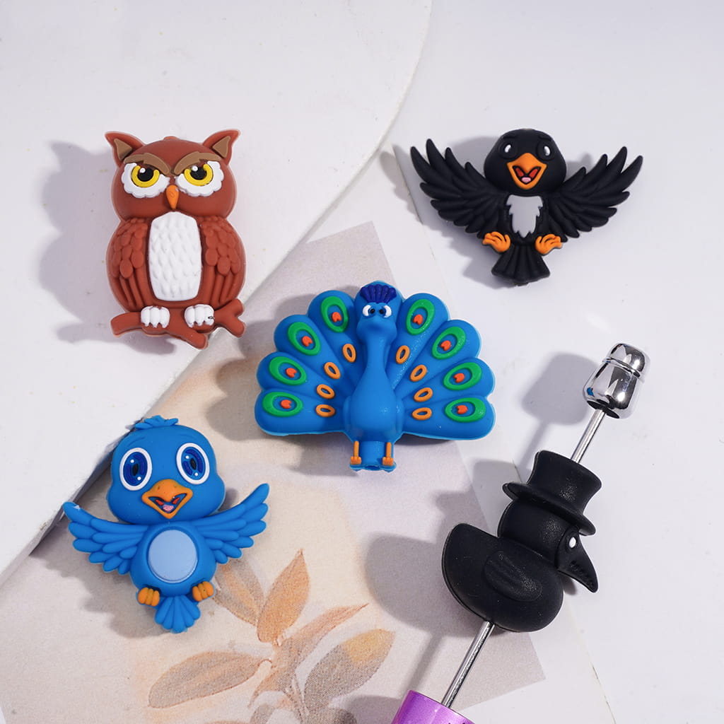 Silicone Focal Beads 3D Vivid Animals Bird Theme, Various Types