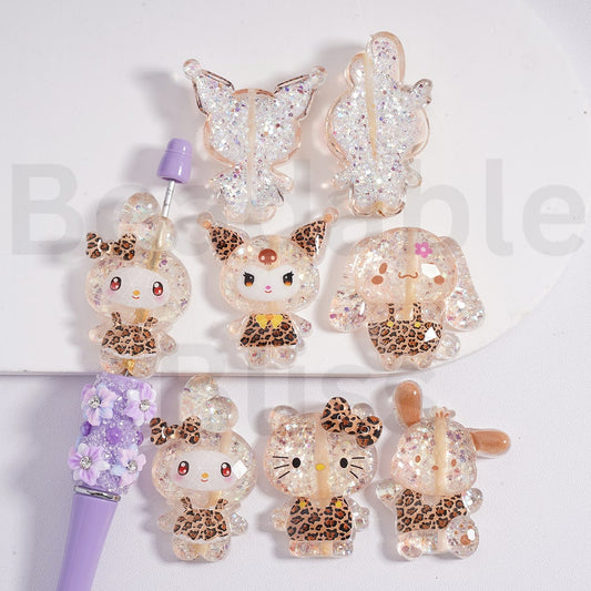 Acrylic Beads Jaguar Prints Hello Kitt Cinnamonrol Kurom Pochacc My Melod Shiny Flakes Inside, Random Mix