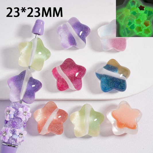Acrylic Beads UV Coating Luminous Cute Glitter Five-Pointed Star 23*23MM, Random Mix