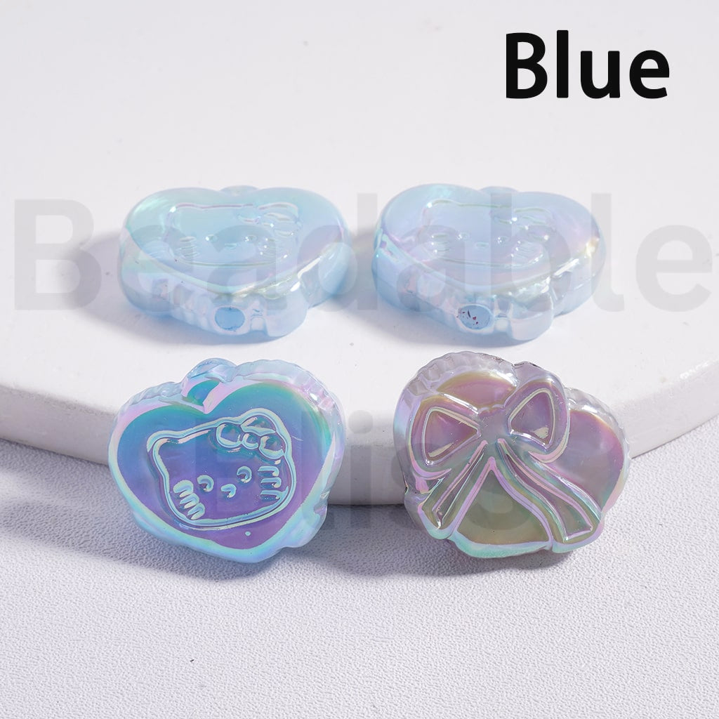 Acrylic Beads UV Coating Luminous Cute Heart with Hello Kitt Bowknot Prints Multi-Color 18*23MM (Single Color is available for 200pcs(Whole Bag) Only)