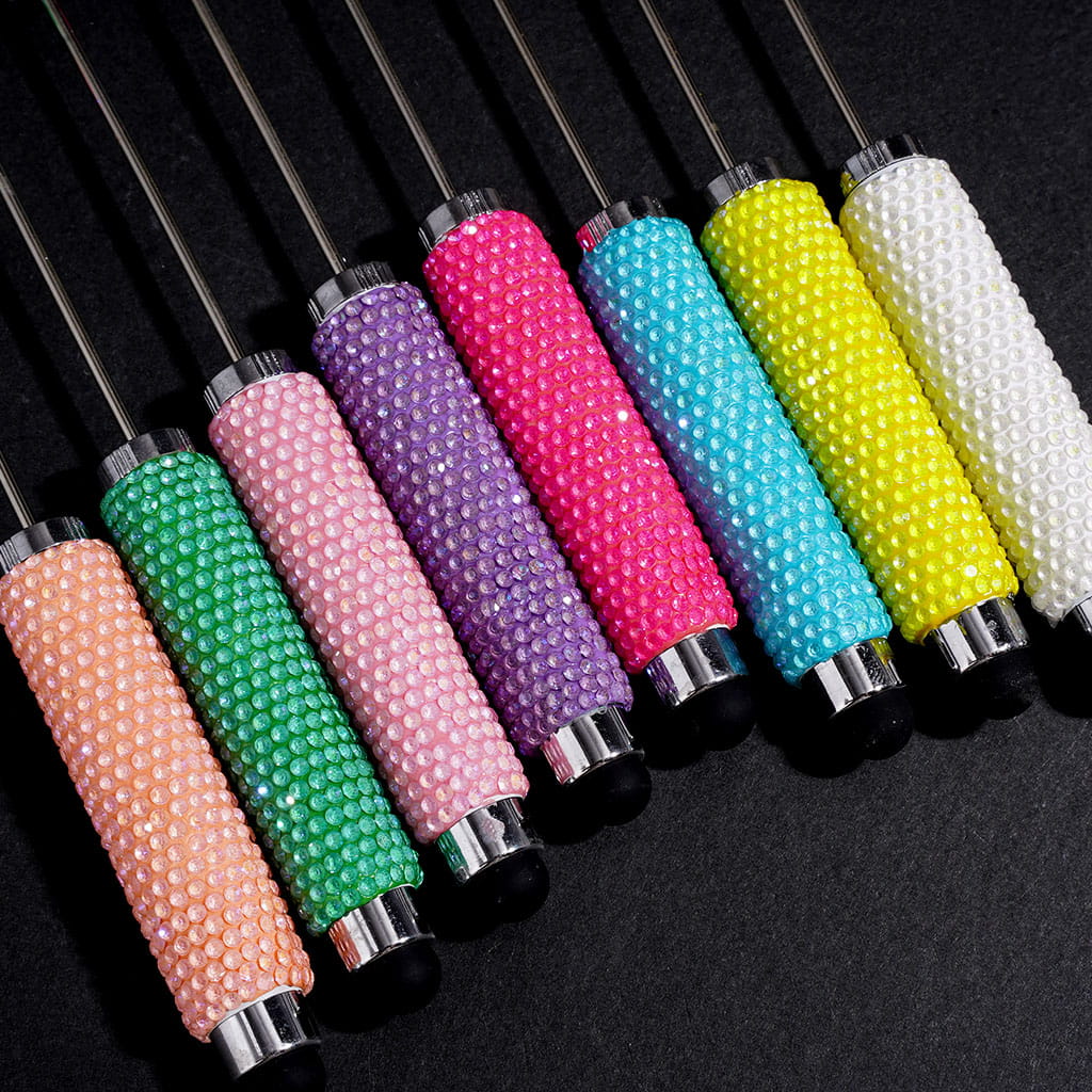 Beadable Clay Stylus Pens with UV Coated Sparkling Rhinestones Covering the Entire Pen, Multi-Color