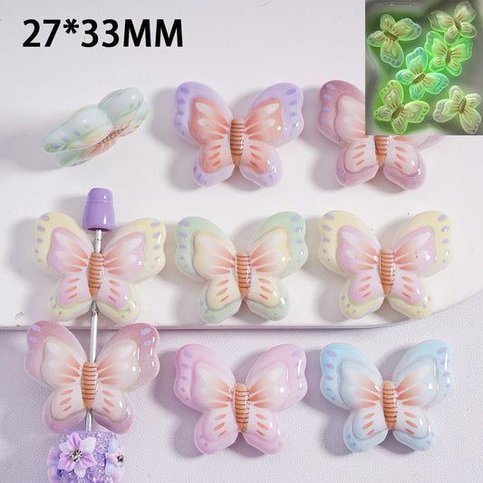 Acrylic Beads Luminous Cute Butterfly Multi-Color, 27*33MM, Random Mix
