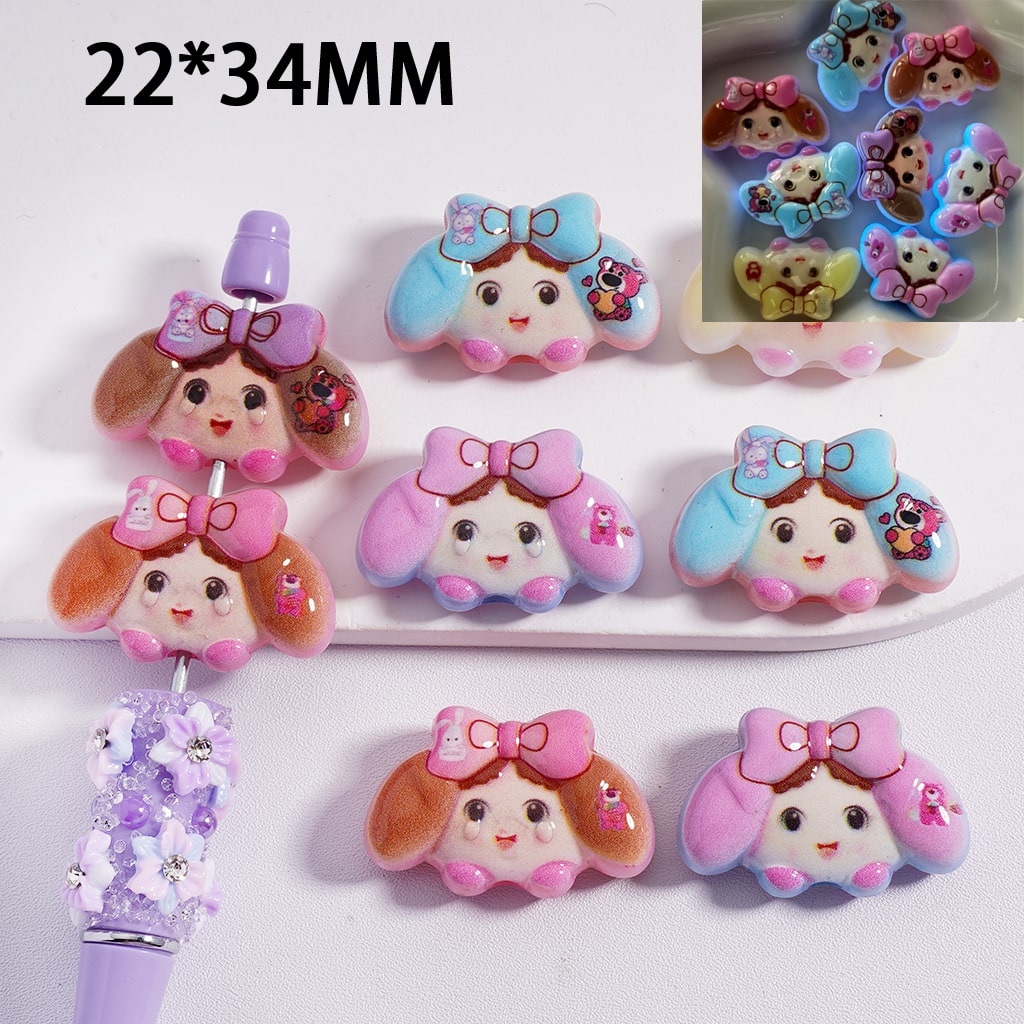 Acrylic Beads Luminous Cute Girl with Bowknot, 22*34MM, Random Mix