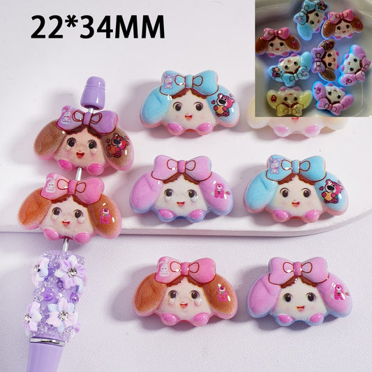 Acrylic Beads Luminous Cute Girl with Bowknot, 22*34MM, Random Mix