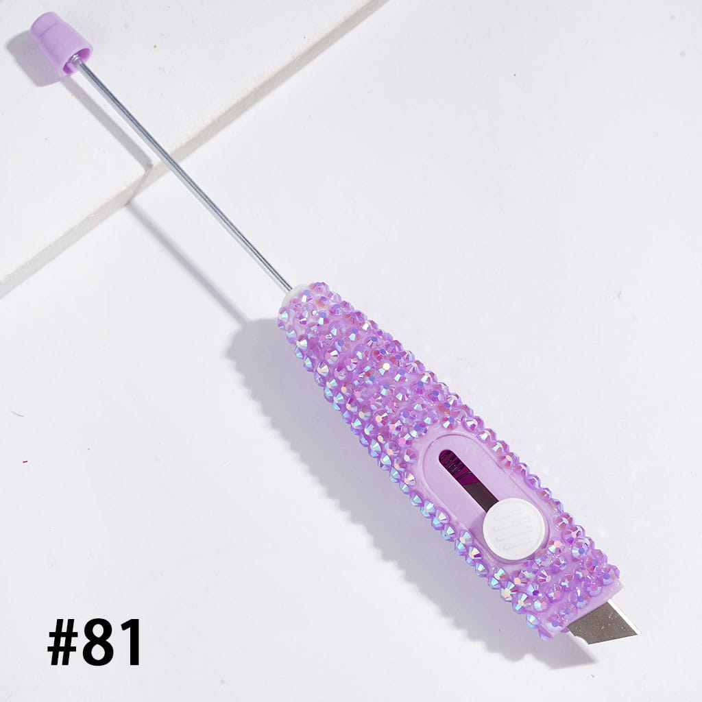 Sparkling Rhinestone Beadable Mini Utility Knife | DIY Beadable Plastic Unboxing Tool for Express Package Box Carton Opener Cutter Cleaver, 148MM Length,  Multi-Color