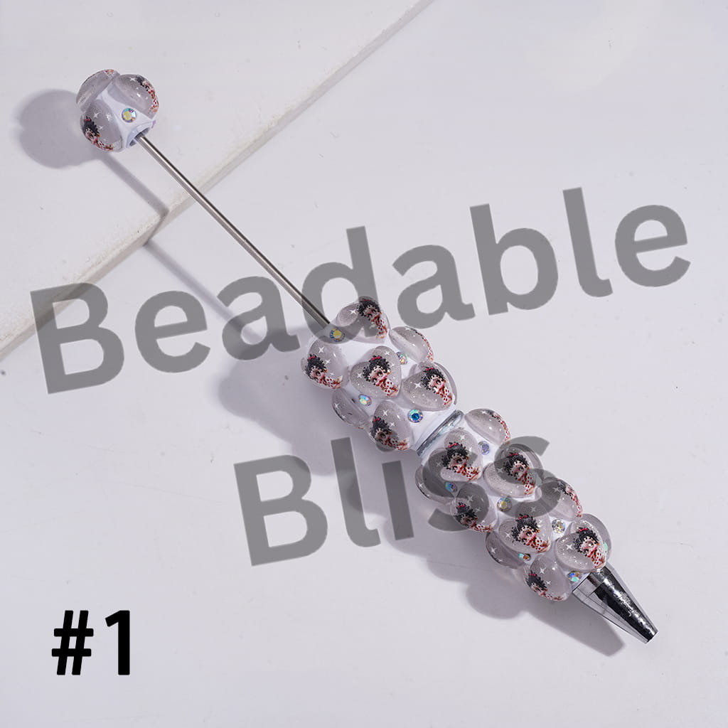 Beadable Clay Pens with Old Girl Printed Heart and AB Rhinestones