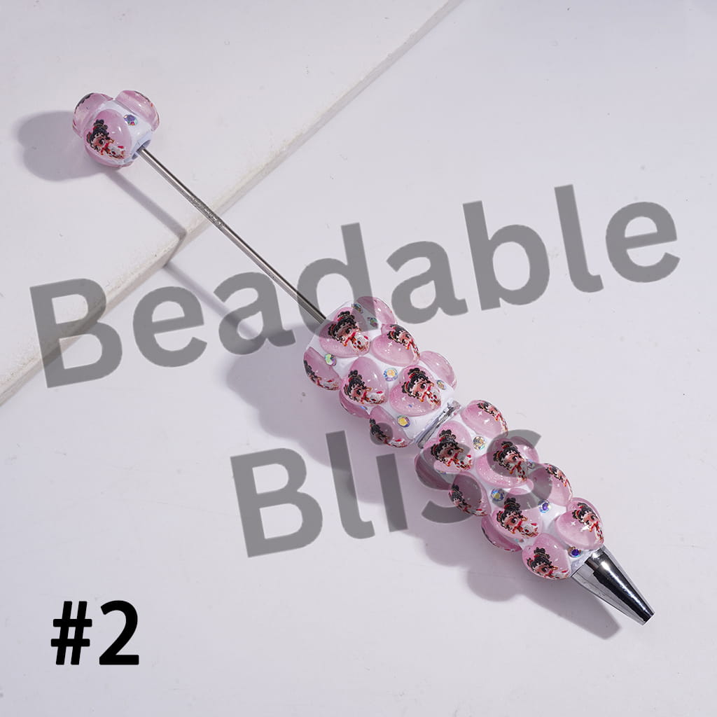 Beadable Clay Pens with Old Girl Printed Heart and AB Rhinestones