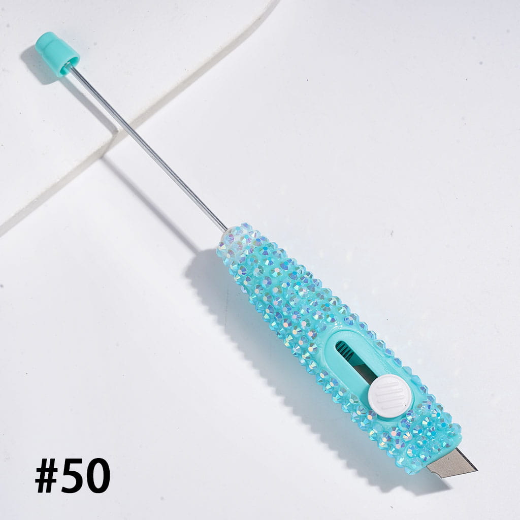 Sparkling Rhinestone Beadable Mini Utility Knife | DIY Beadable Plastic Unboxing Tool for Express Package Box Carton Opener Cutter Cleaver, 148MM Length,  Multi-Color