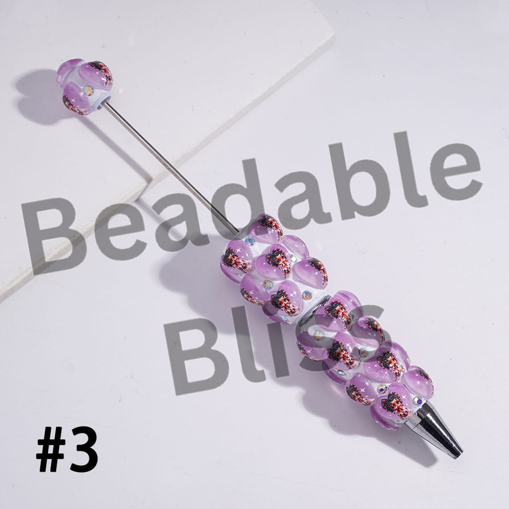 Beadable Clay Pens with Old Girl Printed Heart and AB Rhinestones