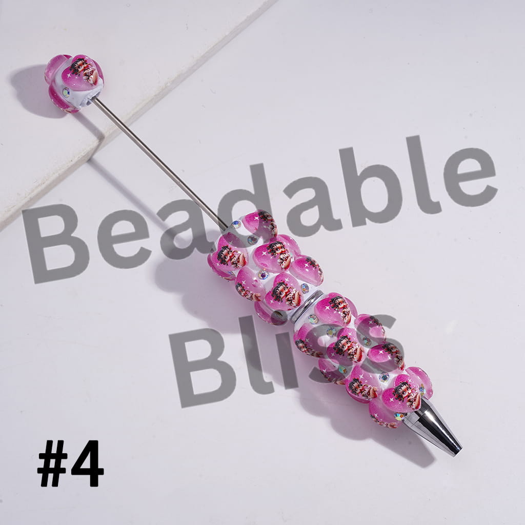 Beadable Clay Pens with Old Girl Printed Heart and AB Rhinestones