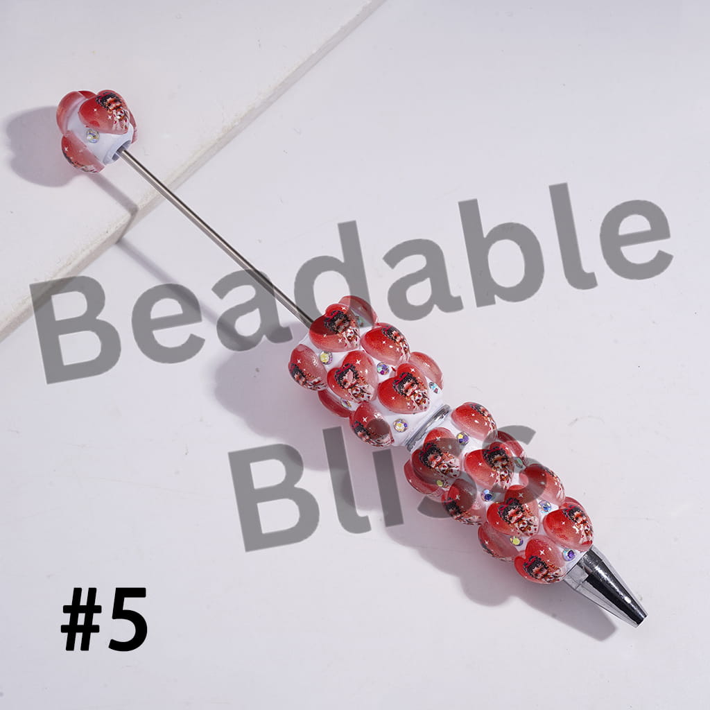 Beadable Clay Pens with Old Girl Printed Heart and AB Rhinestones