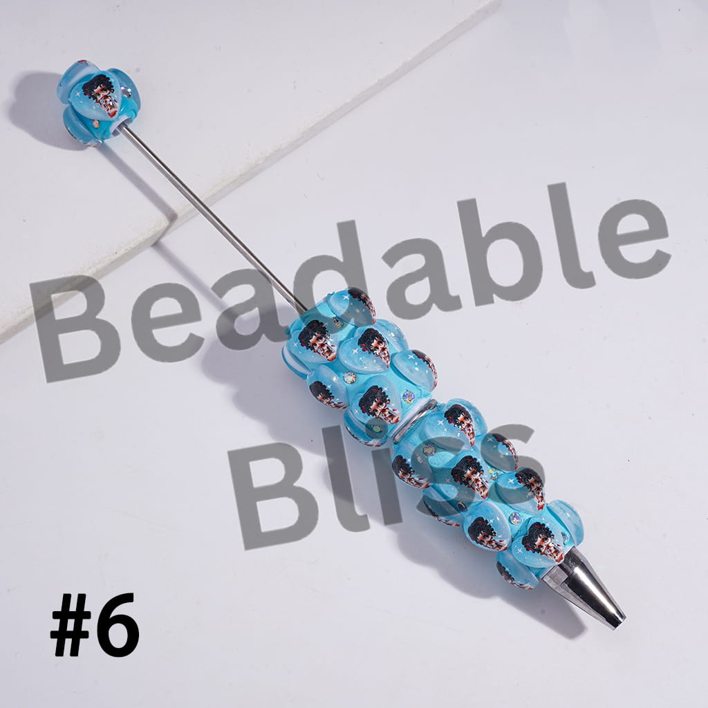 Beadable Clay Pens with Old Girl Printed Heart and AB Rhinestones