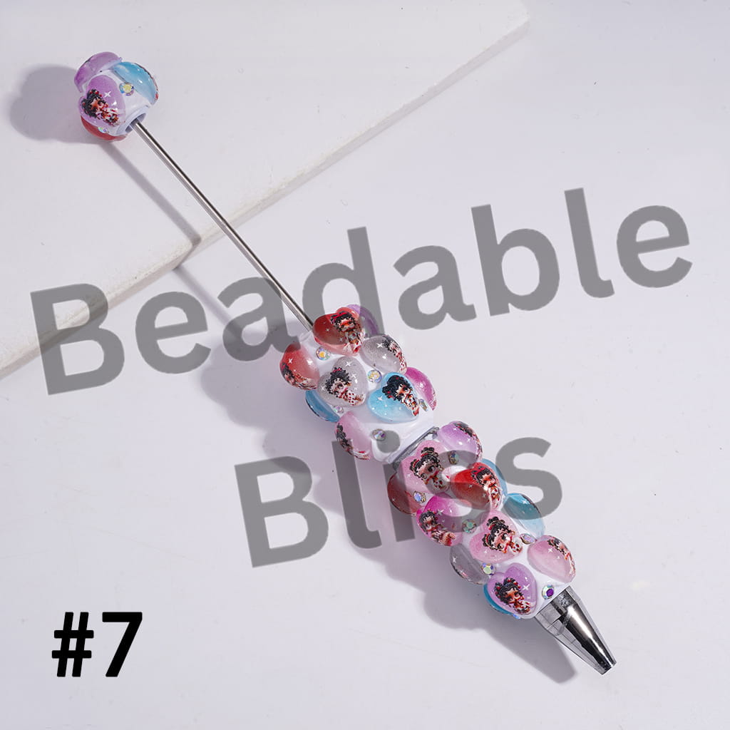 Beadable Clay Pens with Old Girl Printed Heart and AB Rhinestones