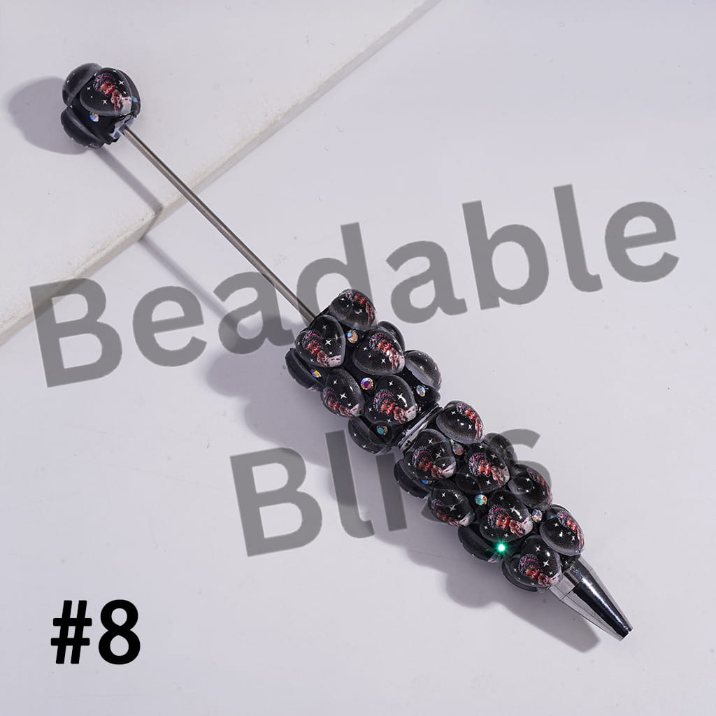 Beadable Clay Pens with Old Girl Printed Heart and AB Rhinestones
