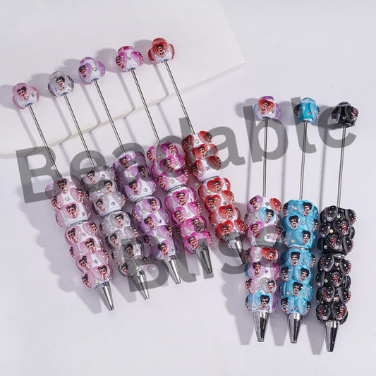 Beadable Clay Pens with Old Girl Printed Heart and AB Rhinestones