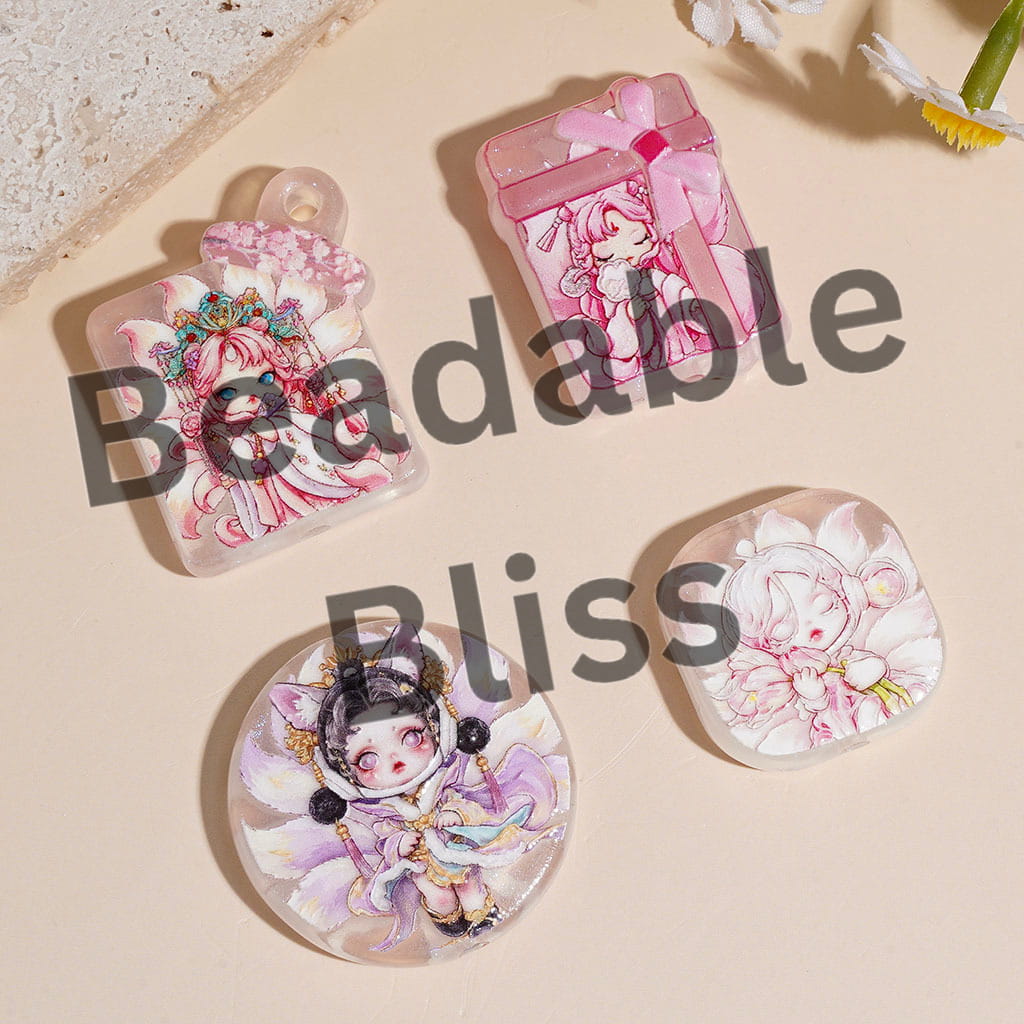 Acrylic Beads and Pendants Nine-Tailed Fox Girl, Pink Series, Random Mix