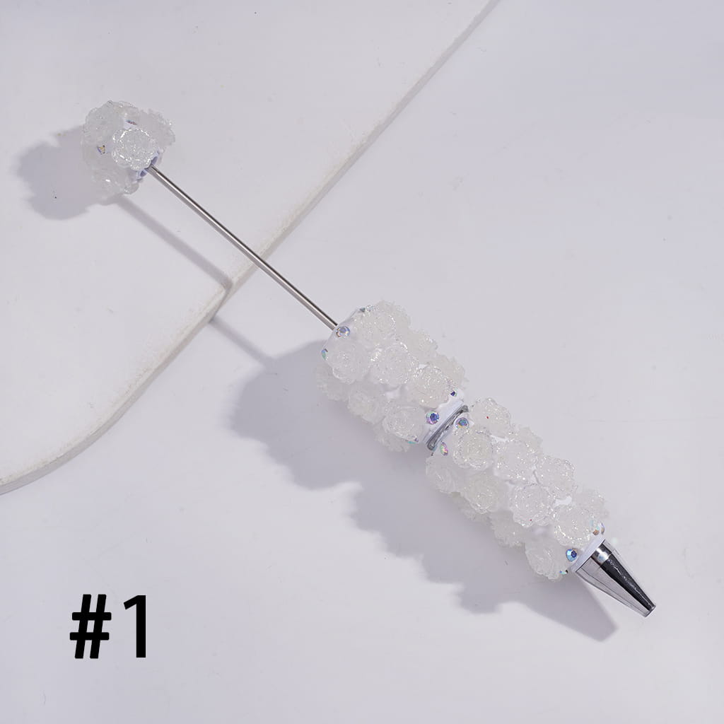 Beadable Clay Pens with Luminous Shiny Flowers and AB Rhinestones