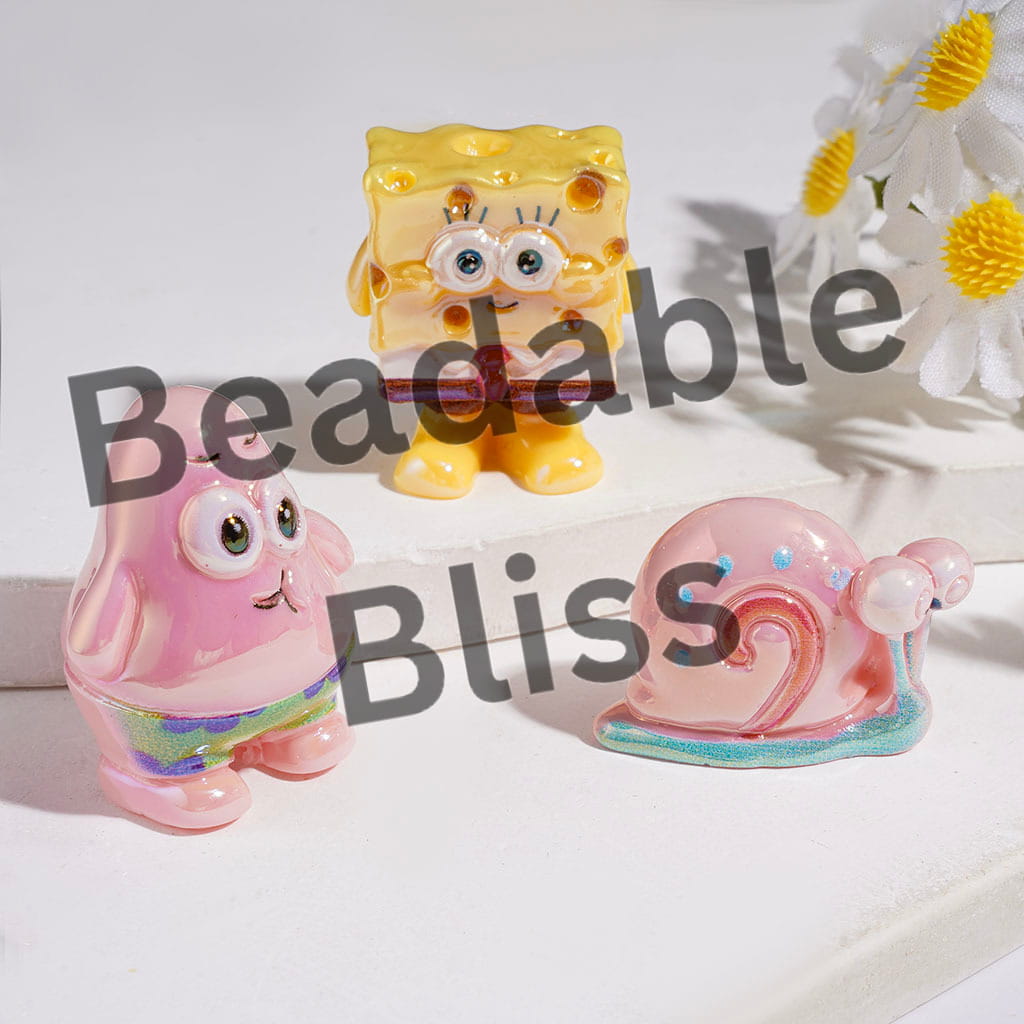 UV Coating Yellow Baby Sponge Character Series Acrylic Beads, Random Mix