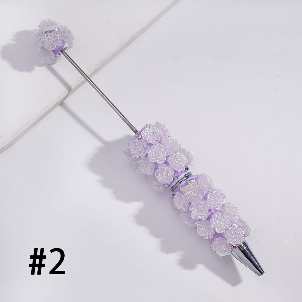Beadable Clay Pens with Luminous Shiny Flowers and AB Rhinestones
