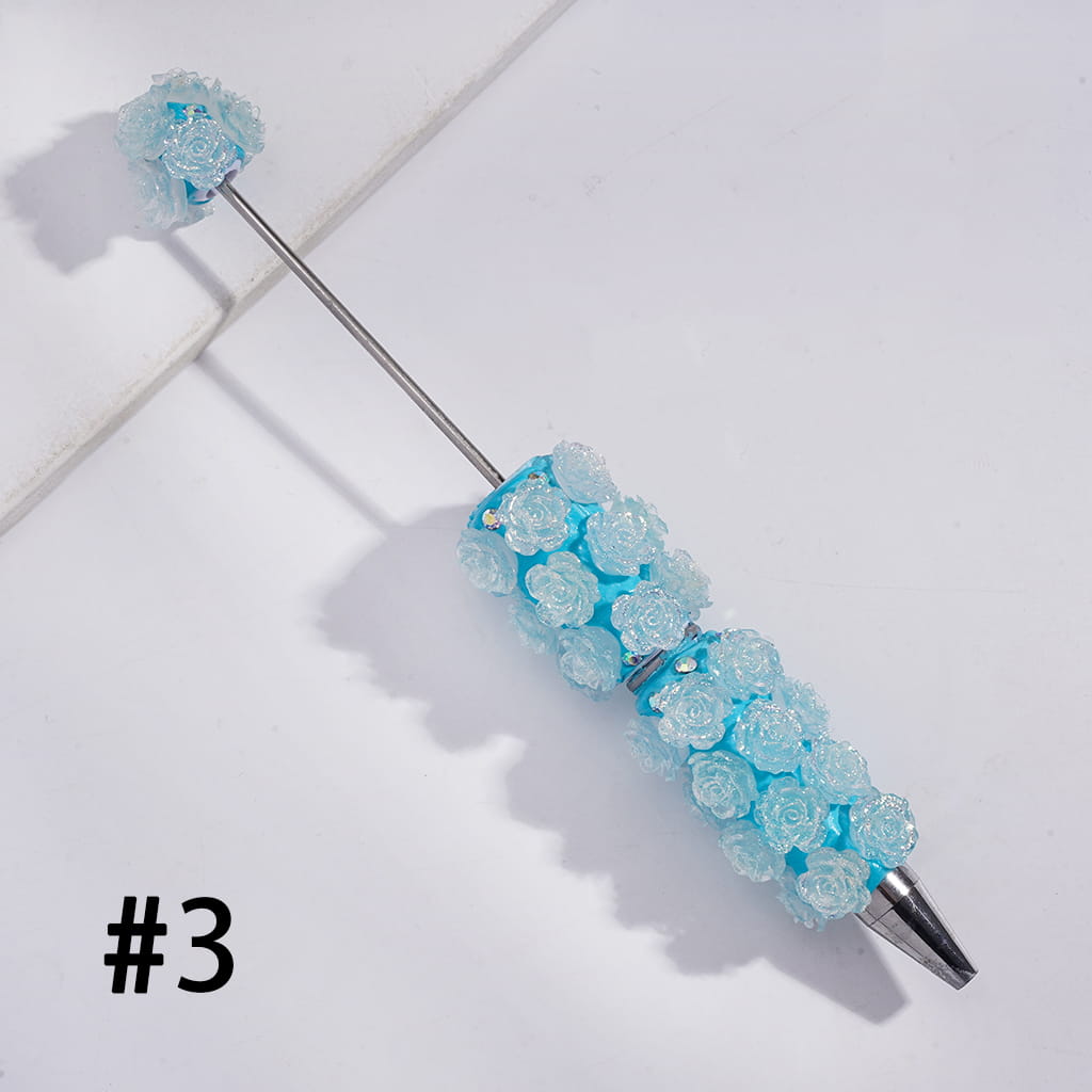 Beadable Clay Pens with Luminous Shiny Flowers and AB Rhinestones