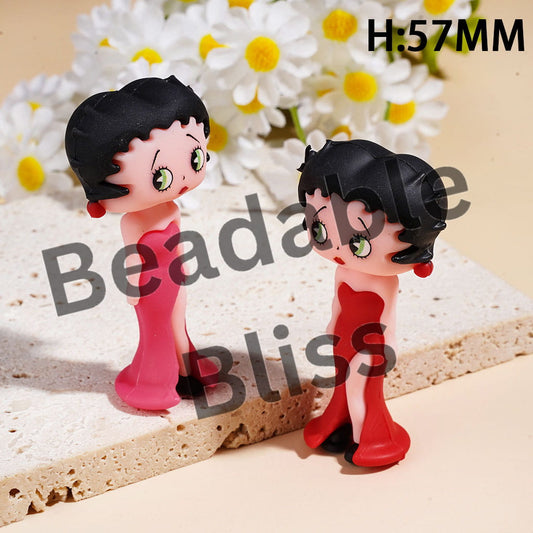 NO HOLE - Old Girl Character Wearing Formal Dress as Silicone Figurine, Height 57MM Random Mix Multi-Color