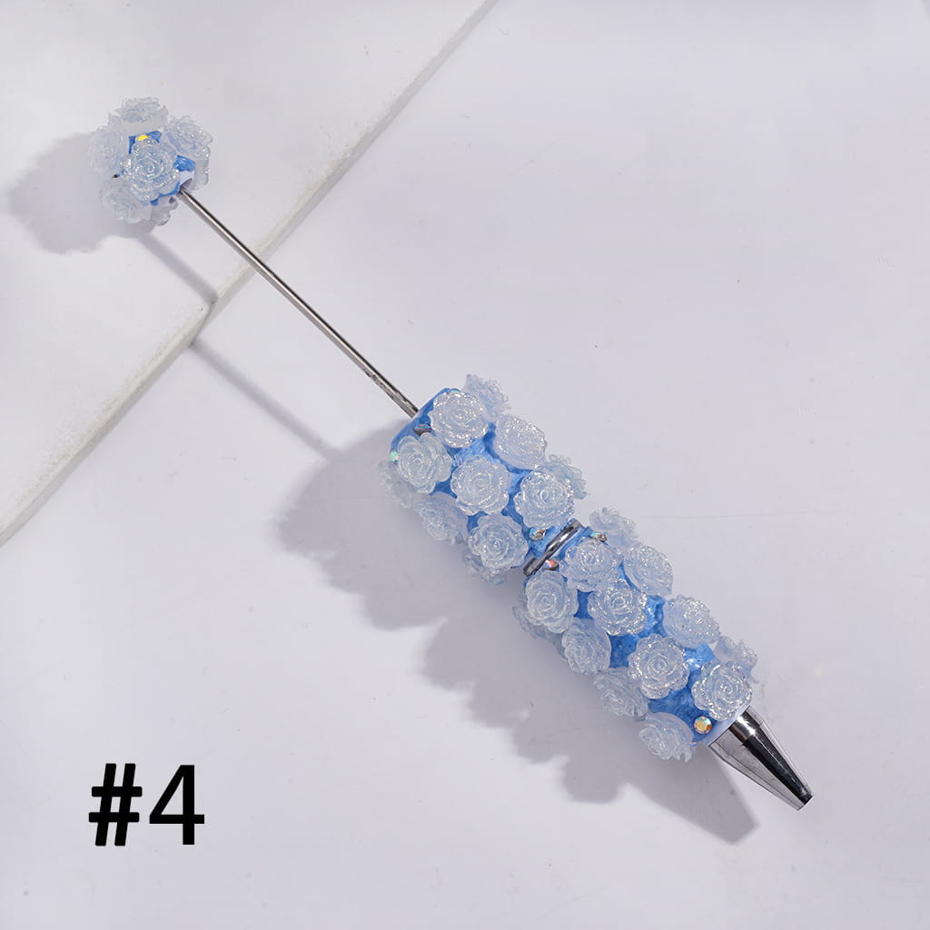Beadable Clay Pens with Luminous Shiny Flowers and AB Rhinestones