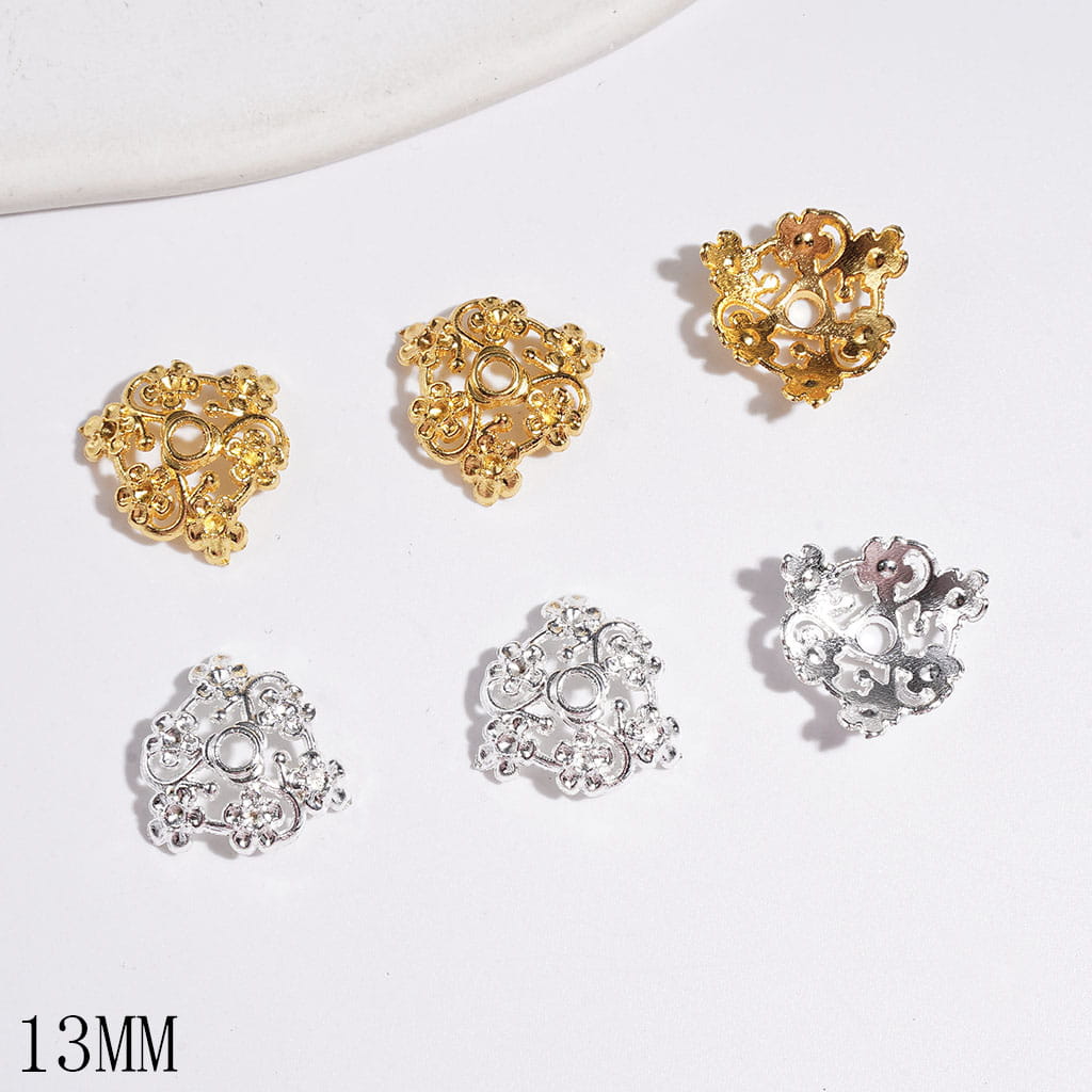 Alloy Bead Cap Cage with Five Petaled Flowers, 13MM Gold and Silver (They Fit 14MM Beads)