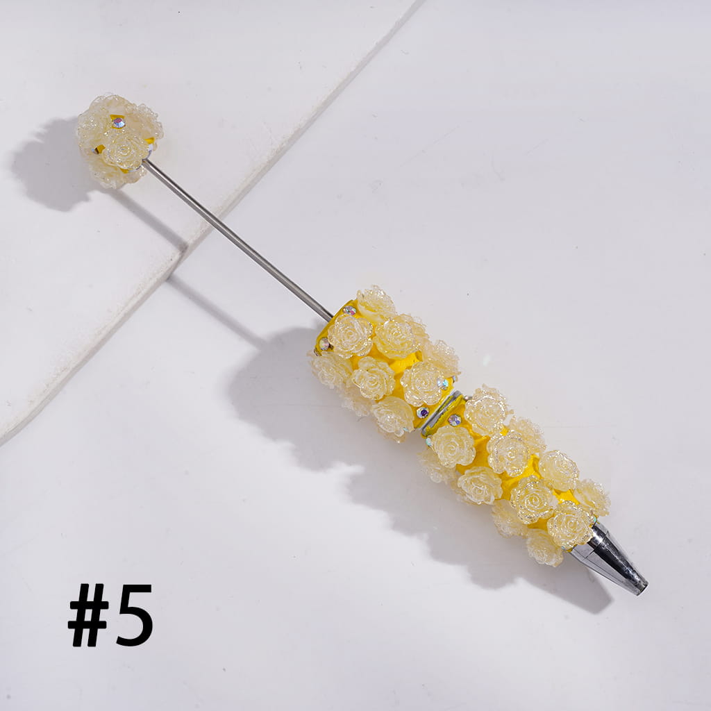 Beadable Clay Pens with Luminous Shiny Flowers and AB Rhinestones