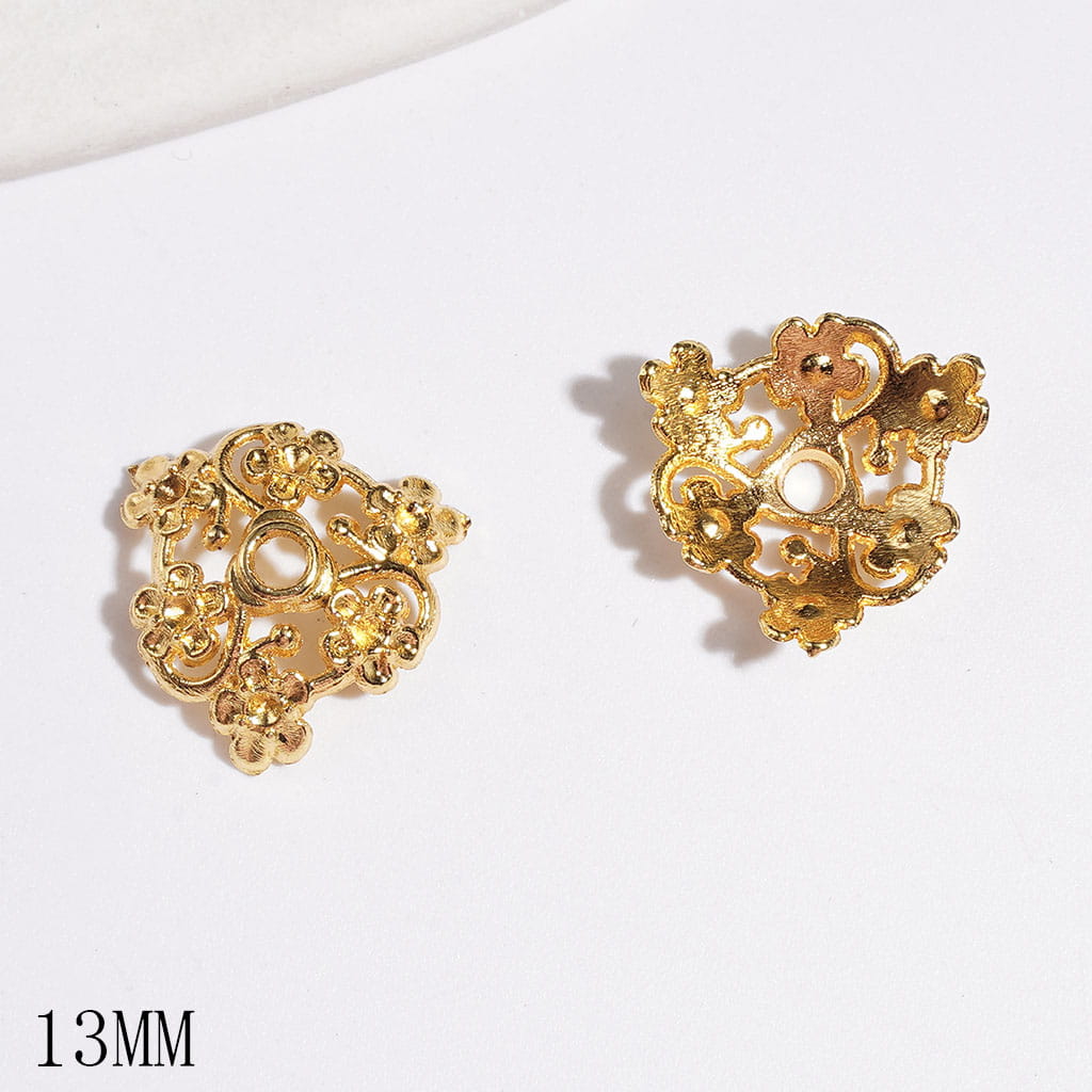 Alloy Bead Cap Cage with Five Petaled Flowers, 13MM Gold and Silver (They Fit 14MM Beads)