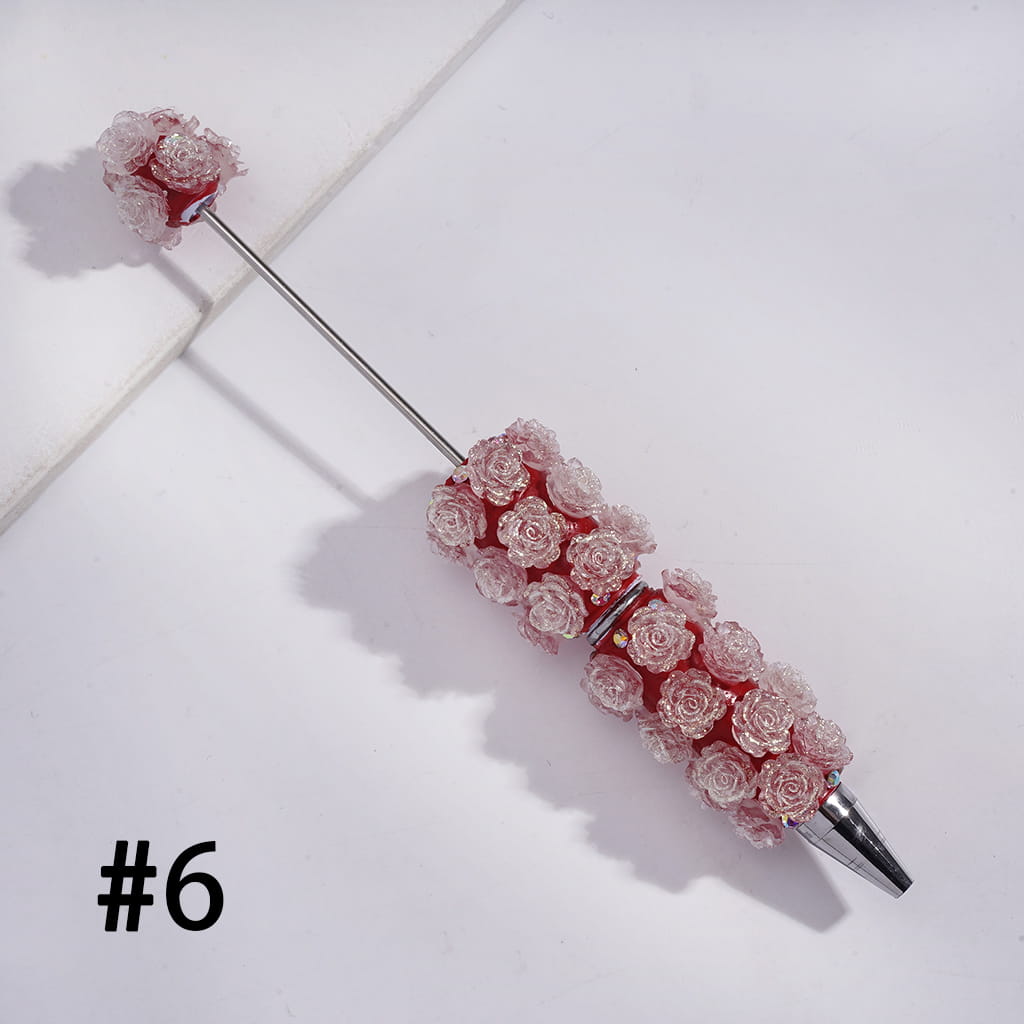 Beadable Clay Pens with Luminous Shiny Flowers and AB Rhinestones