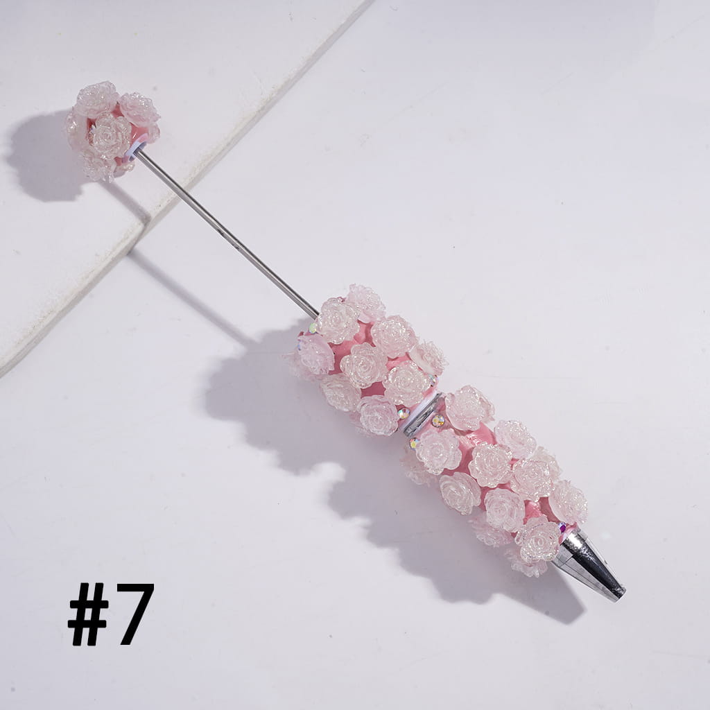 Beadable Clay Pens with Luminous Shiny Flowers and AB Rhinestones