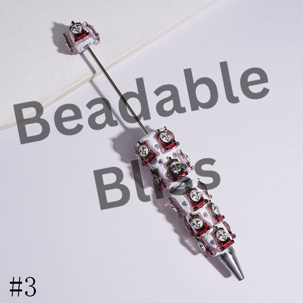 Beadable Clay Pens with Cartoon Little Train Character Theme and AB Rhinestones, Multi-Color
