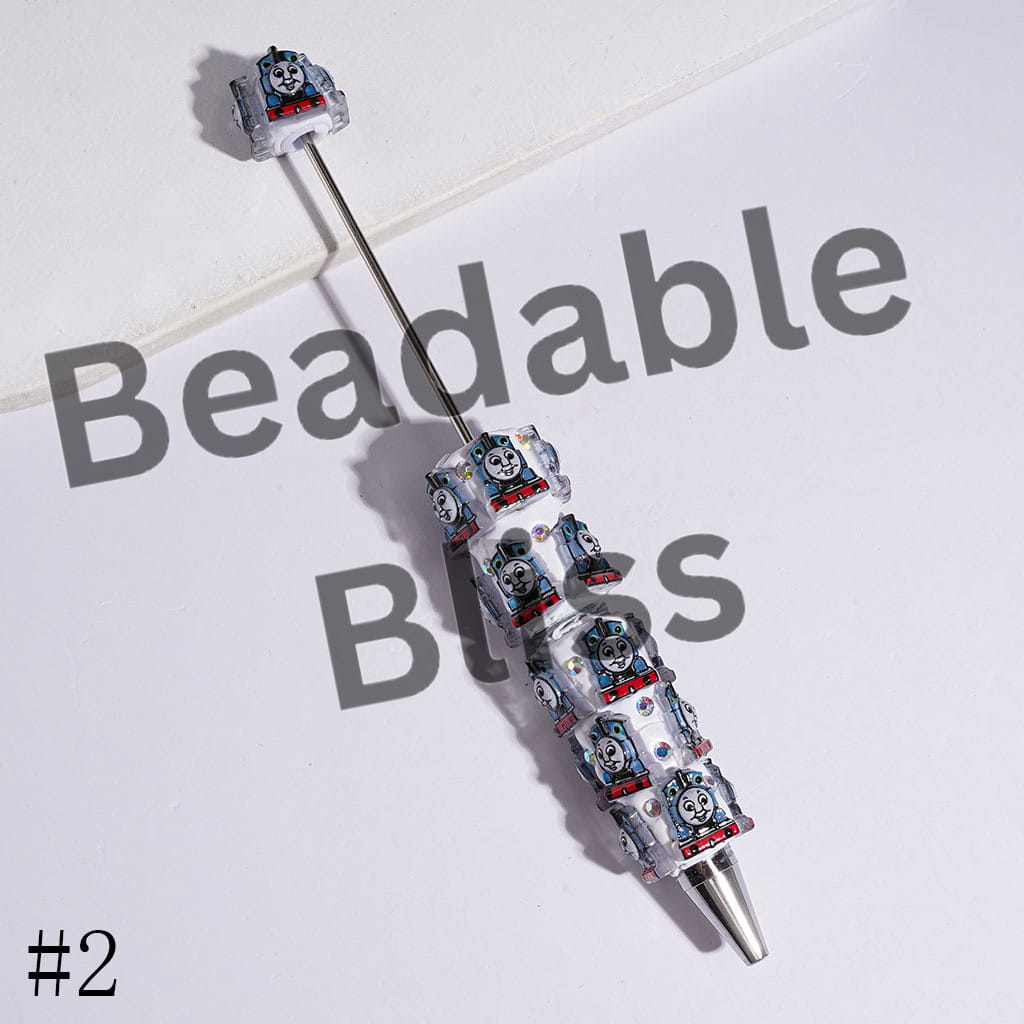 Beadable Clay Pens with Cartoon Little Train Character Theme and AB Rhinestones, Multi-Color