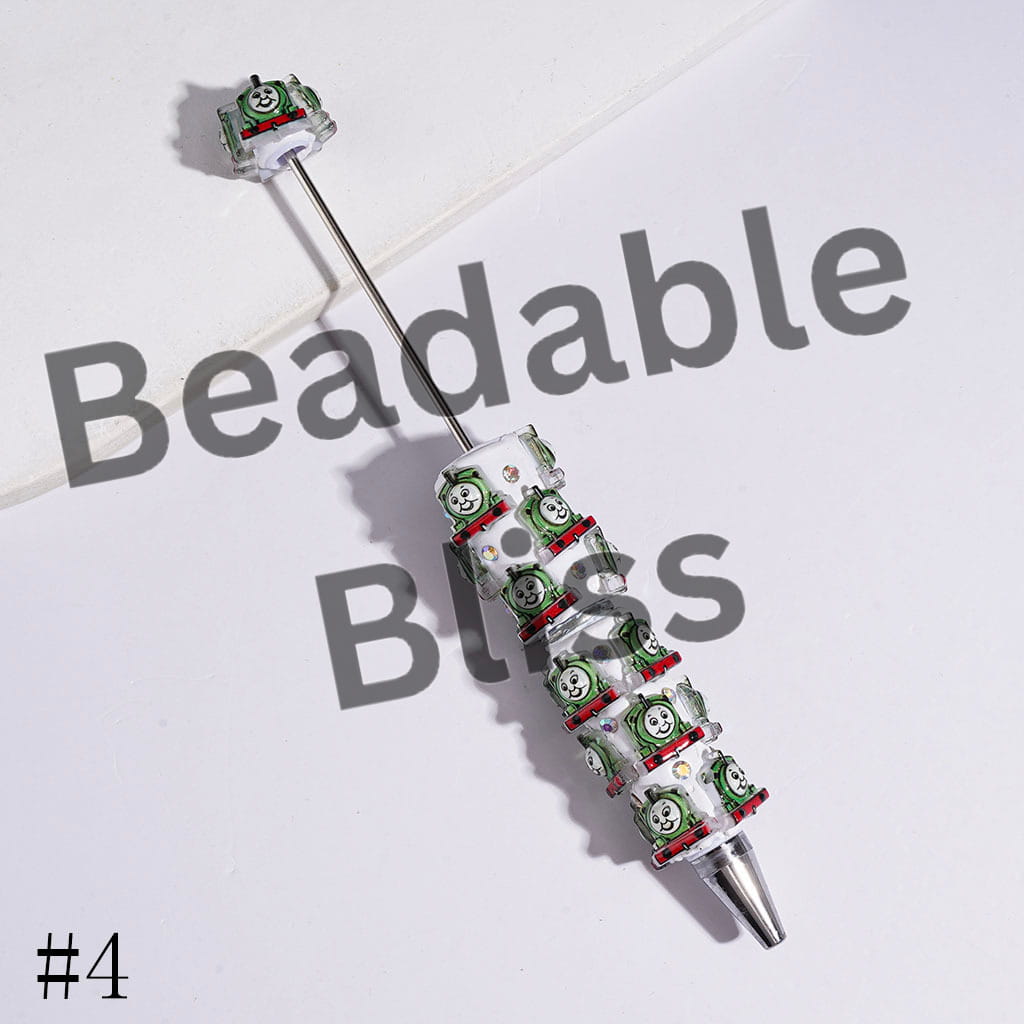 Beadable Clay Pens with Cartoon Little Train Character Theme and AB Rhinestones, Multi-Color