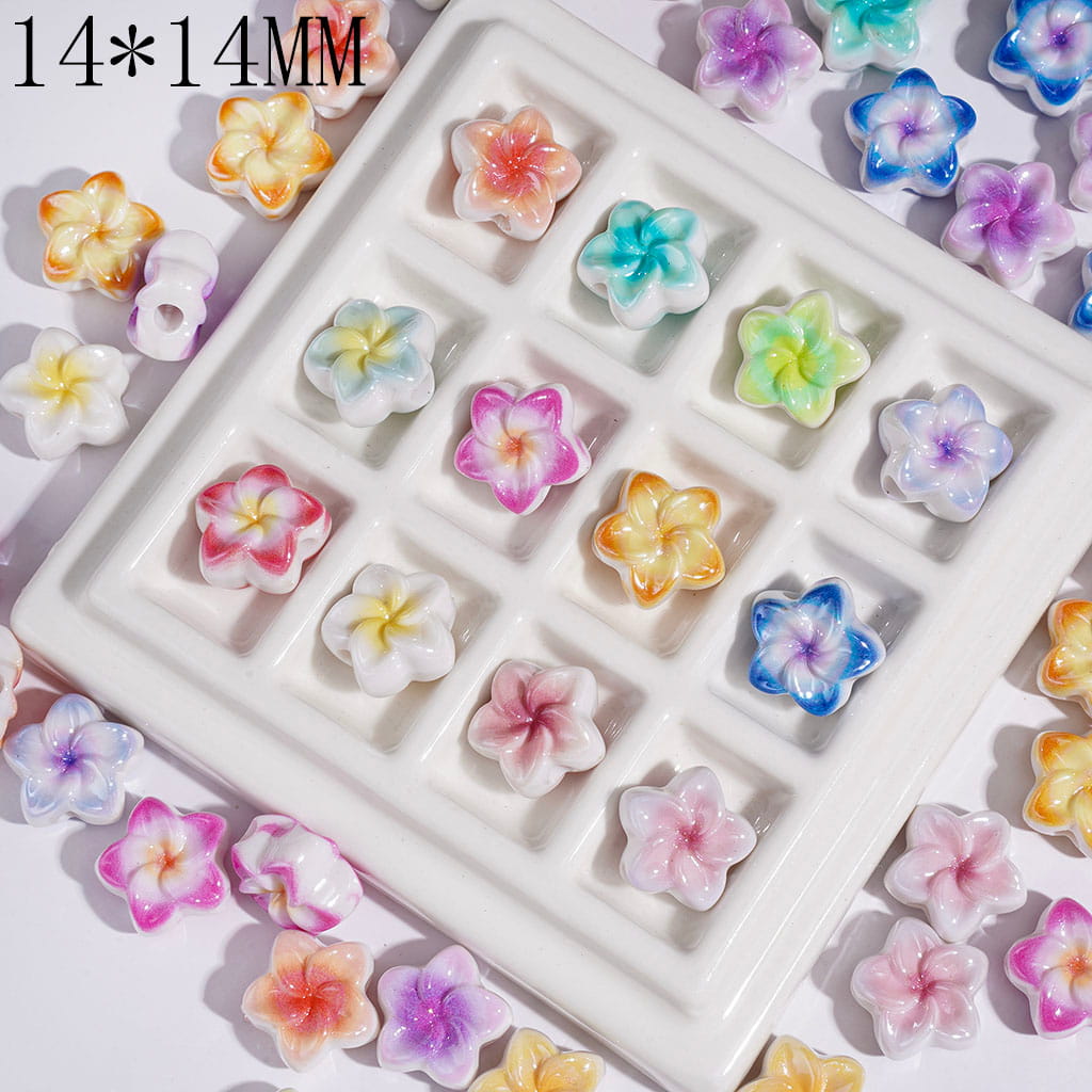 Acrylic Beads UV Coating Five-Pointed Flower w Swirl Vein, 14*14MM, Multi-Color, Random Mix