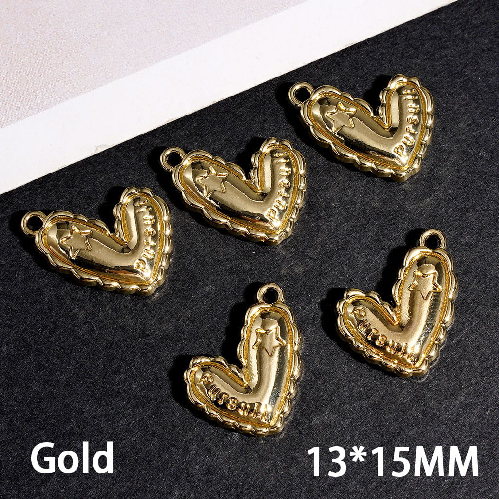 Wavy-Edged Heart with Text "Pursuit" Alloy Charms and Pendants, Jewelry Accessories, 13*15MM, Silver and Gold