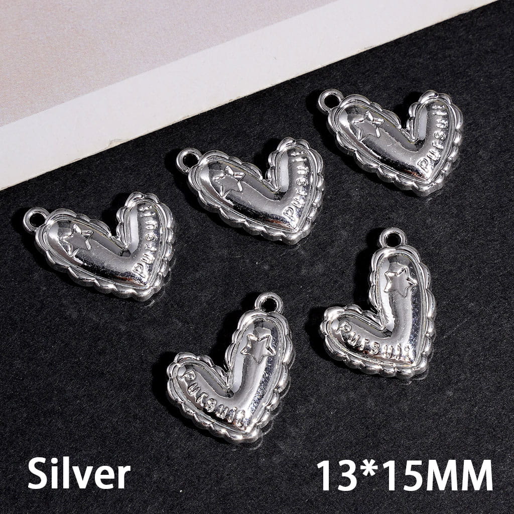 Wavy-Edged Heart with Text "Pursuit" Alloy Charms and Pendants, Jewelry Accessories, 13*15MM, Silver and Gold