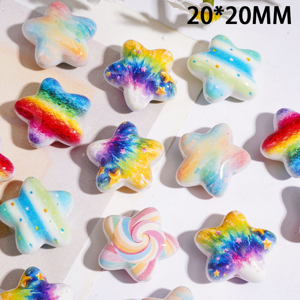 Dreamy Five-Pointed Star Acrylic Beads, 20*20MM, Colorful Graffiti Style, Random Mix
