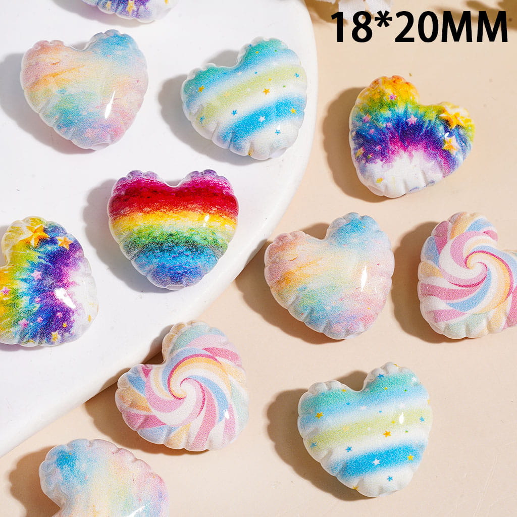 Acrylic Beads Heart with Wavy-Edge and Rainbow, 18*20MM, Random Mix