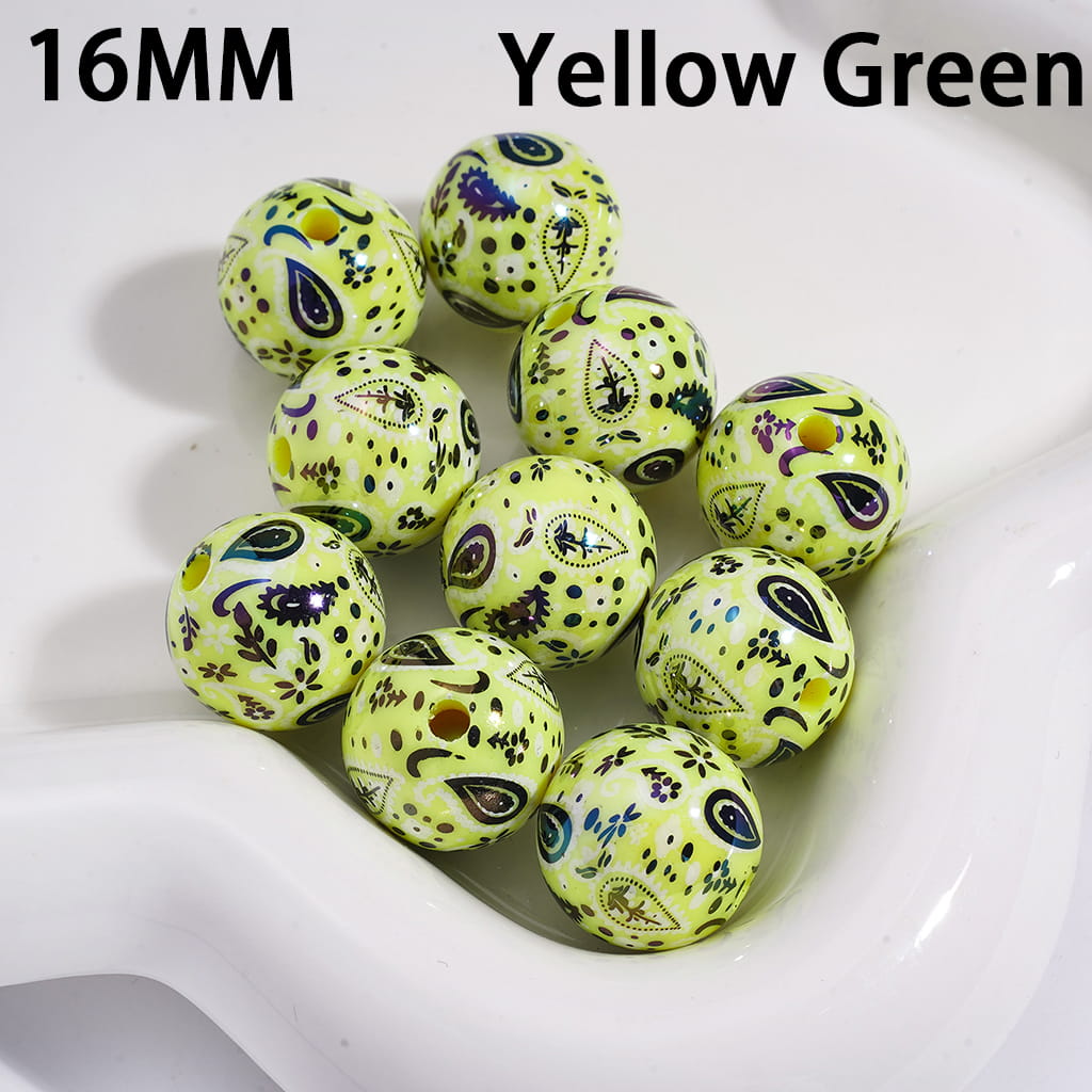 Acrylic Beads for Bracelets with Traditional Paisley Designs Patterns, 16MM, Multi-Color