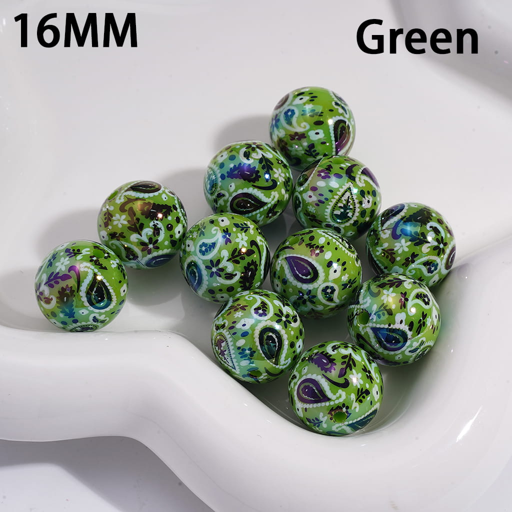 Acrylic Beads for Bracelets with Traditional Paisley Designs Patterns, 16MM, Multi-Color