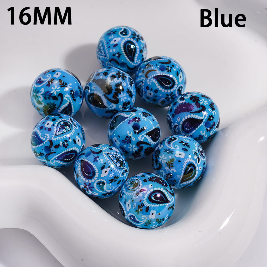 Acrylic Beads for Bracelets with Traditional Paisley Designs Patterns, 16MM, Multi-Color